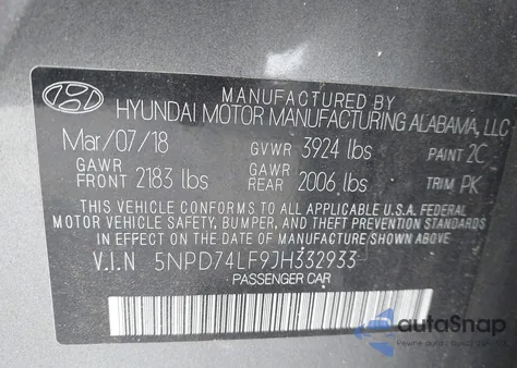 2018 Hyundai Elantra Se z USA, uszkodzony, nr VIN 5NPD74LF9JH332933